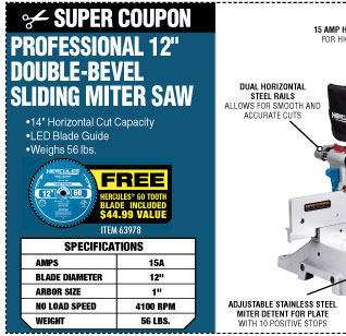 harbor freight super coupon 12 sliding compound miter saw